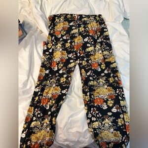 Floral Black Pants with Orange and Yellow Accents